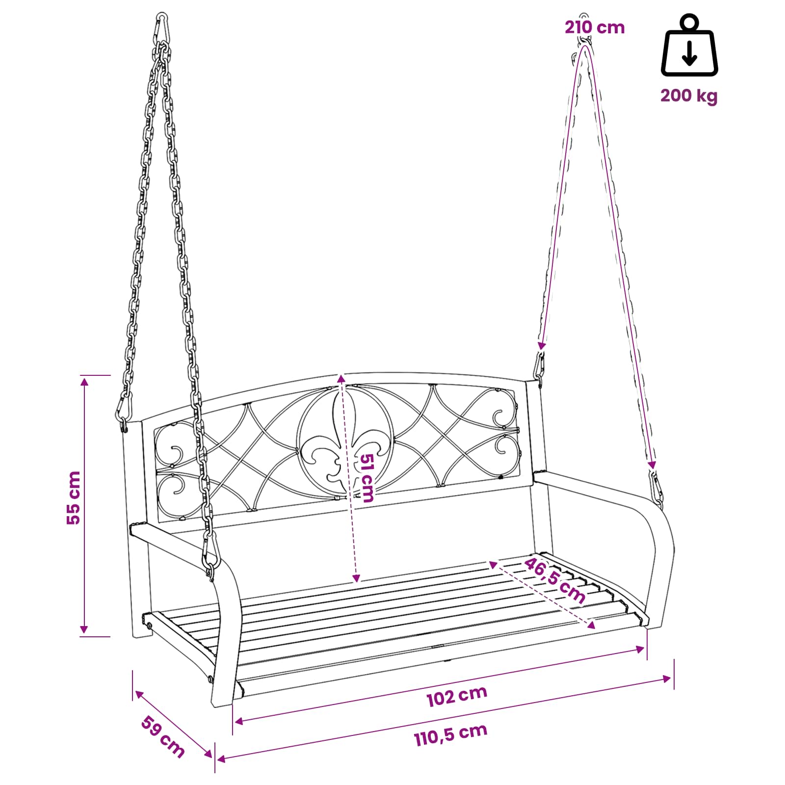 Schommelbank Staal 110,5 x 59 x 55 cm Antiek wit – afbeelding 7