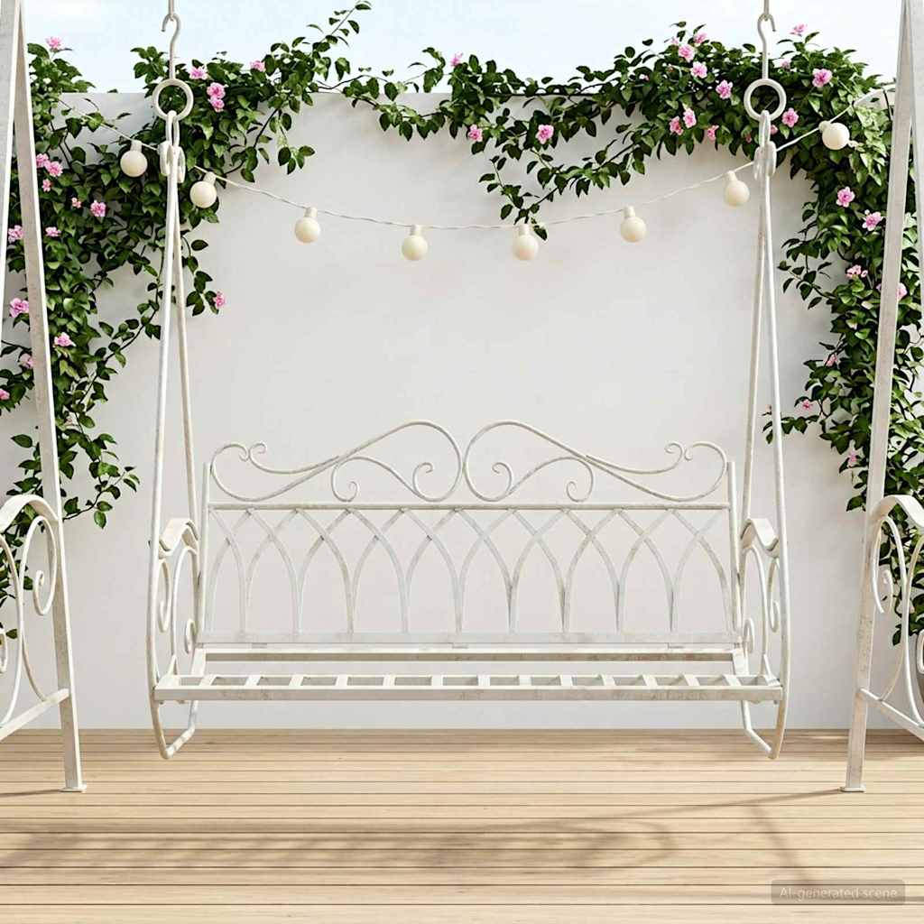 Schommelbank Staal 112 x 60 x 126,5 cm Antiek wit – afbeelding 1