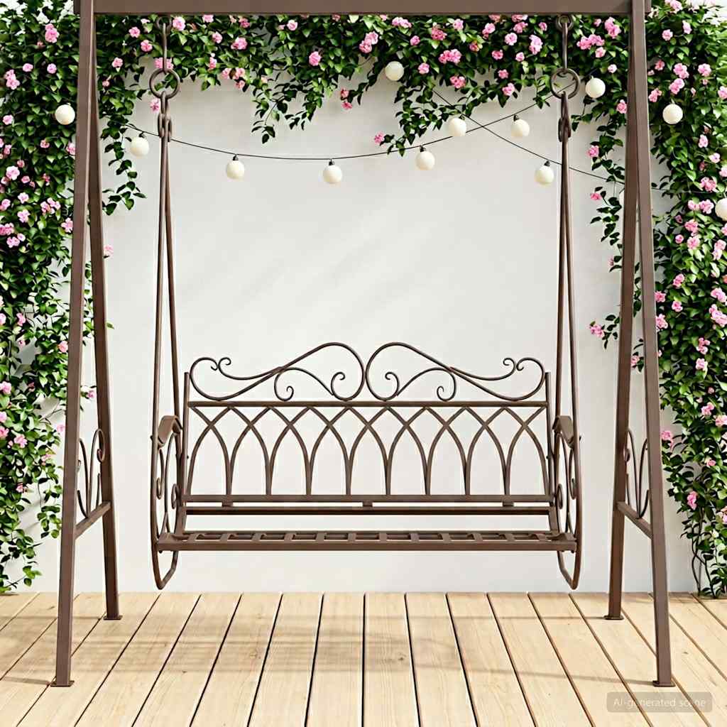 Schommelbank Staal 112 x 60 x 126,5 cm Antiek Bruin – afbeelding 1