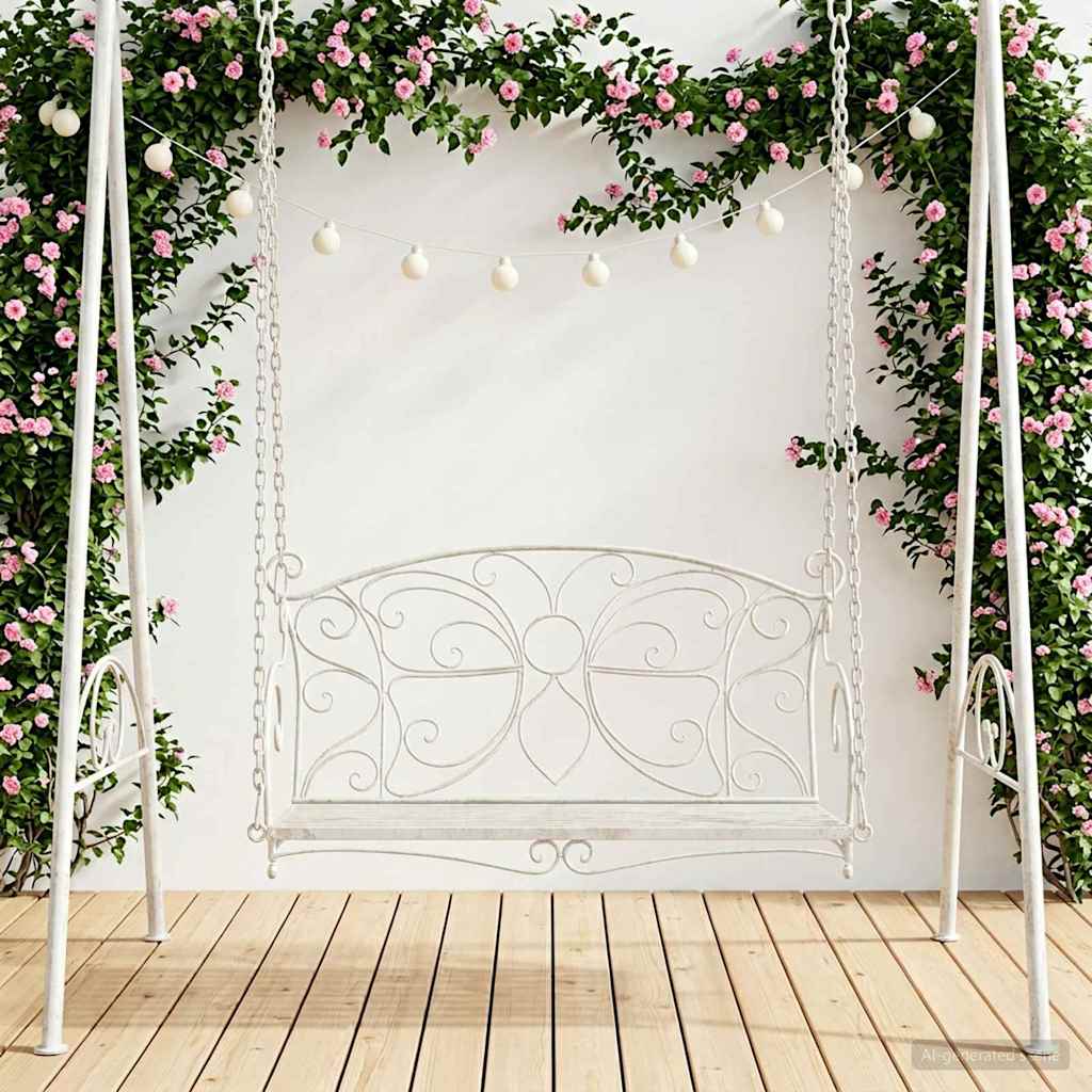 Schommelbank Staal 105,5 x 61 x 56 cm Antiek wit – afbeelding 1