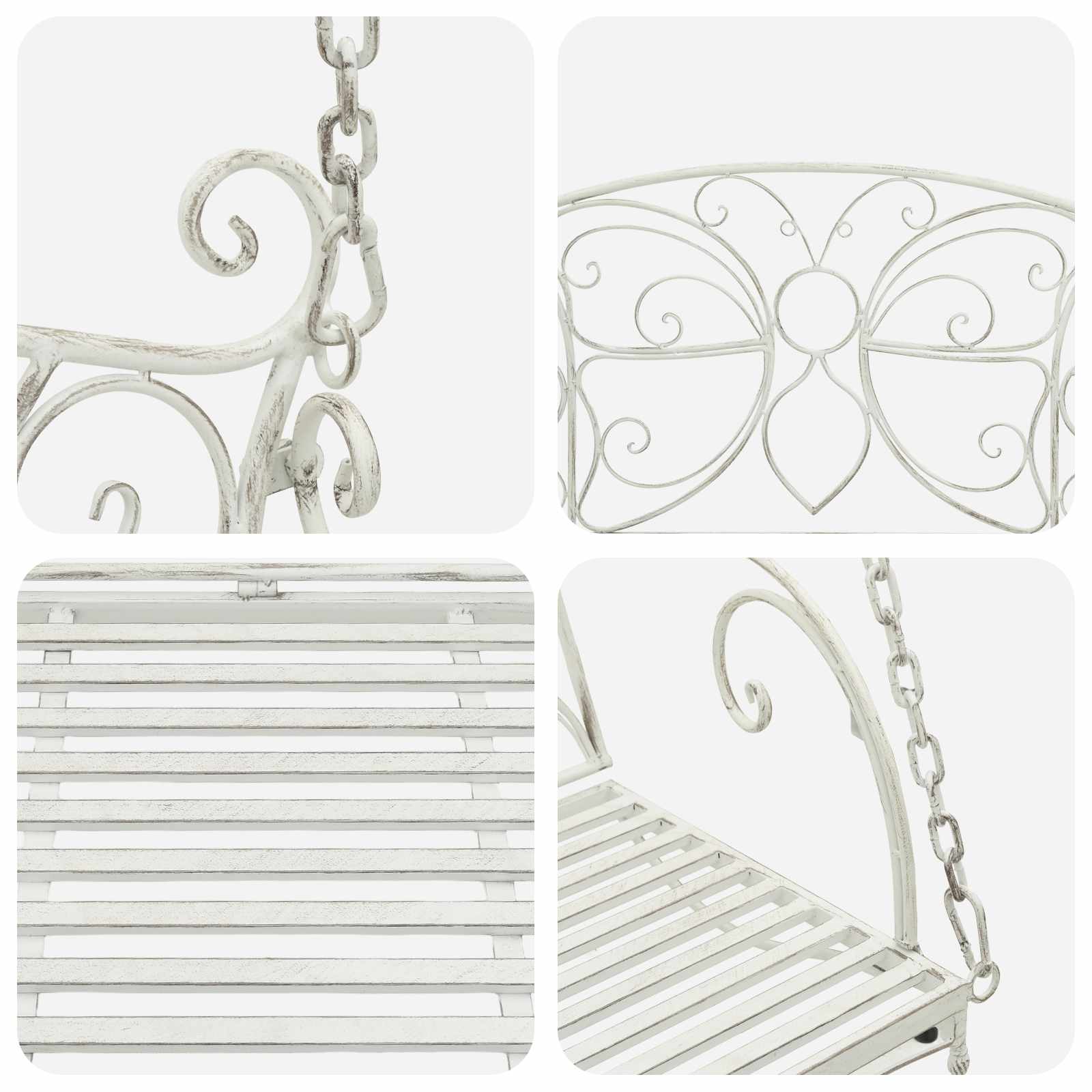 Schommelbank Staal 105,5 x 61 x 56 cm Antiek wit – afbeelding 6