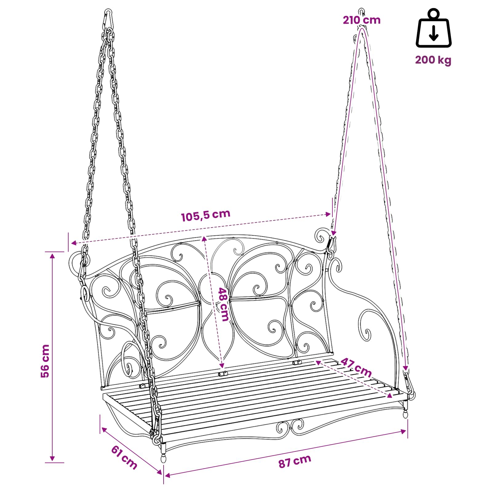 Schommelbank Staal 105,5 x 61 x 56 cm Antiek wit – afbeelding 7