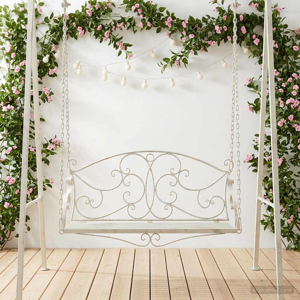 Schommelbank Staal 110 x 52,5 x 47 cm Antiek wit – afbeelding 1