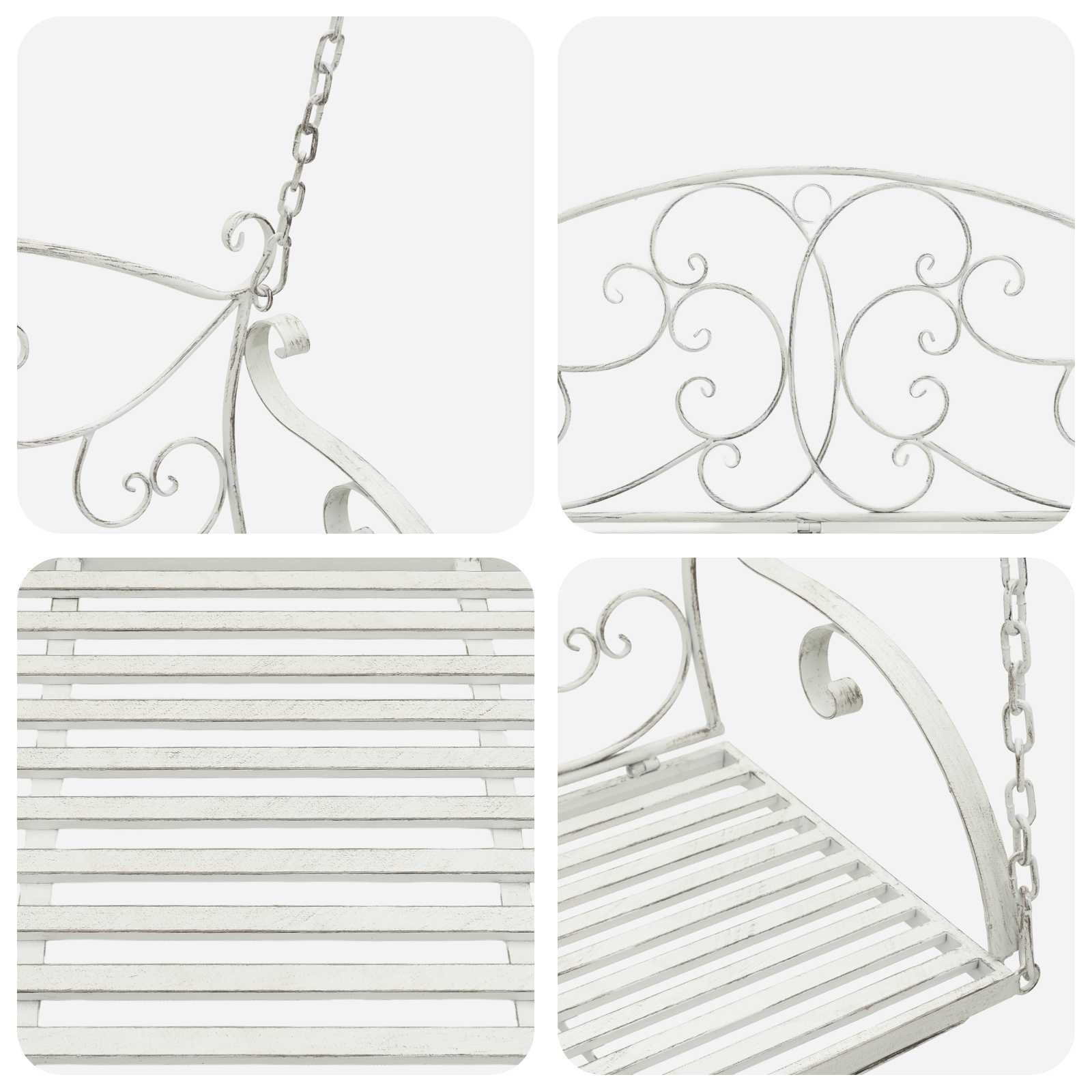 Schommelbank Staal 110 x 52,5 x 47 cm Antiek wit – afbeelding 6
