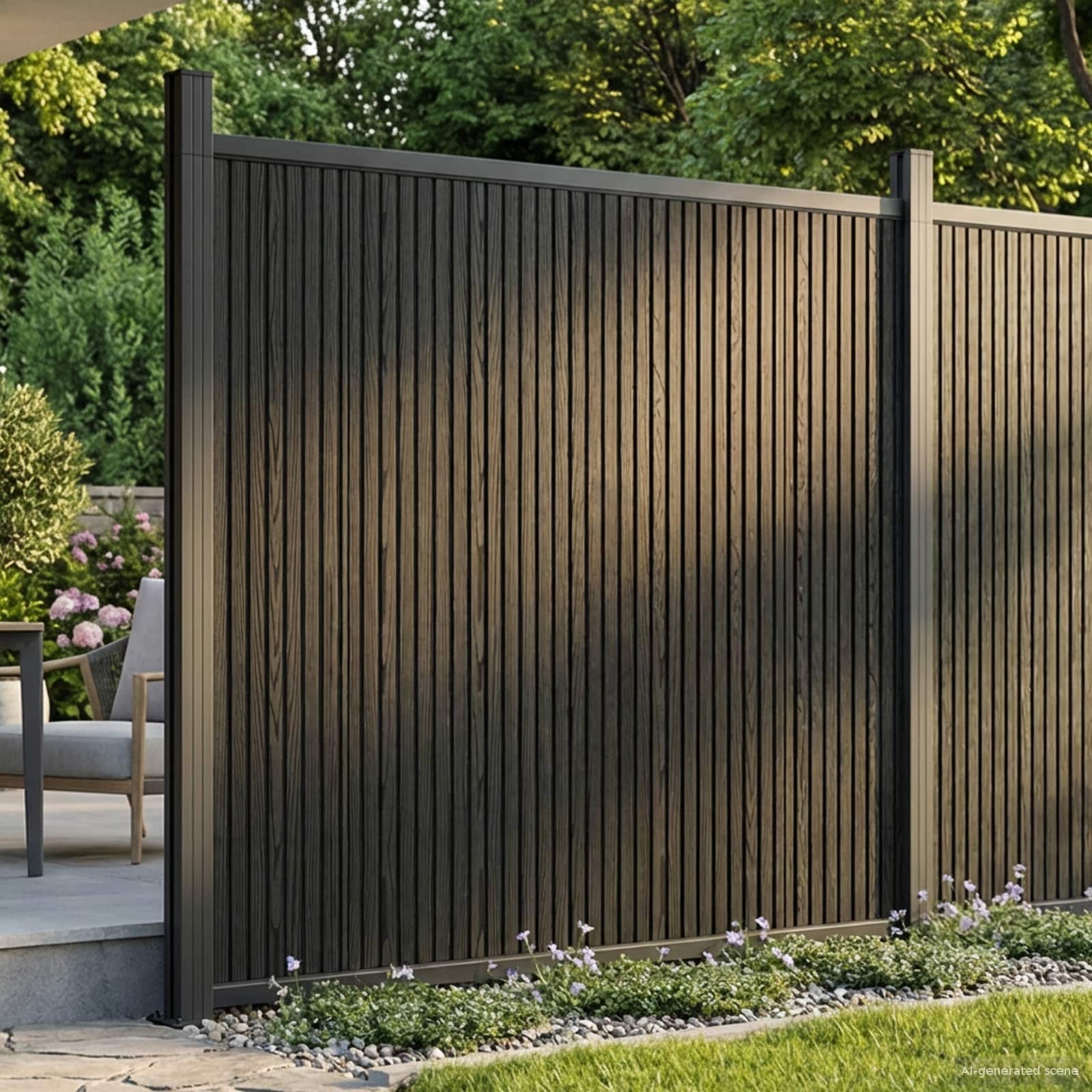 Hekpaneel WPC en Aluminium Zwart – afbeelding 1