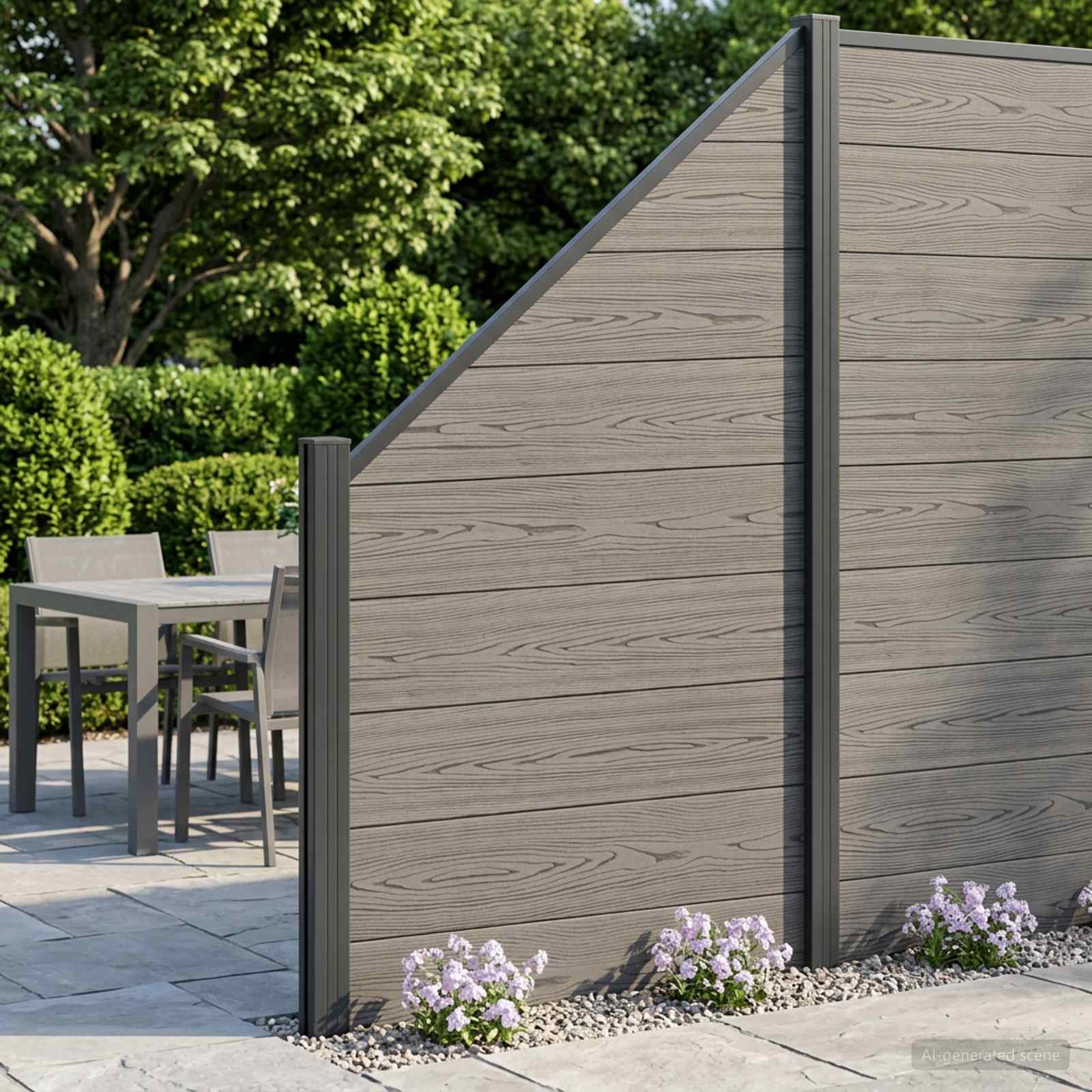 Hekpaneel WPC en Aluminium Grijs – afbeelding 1