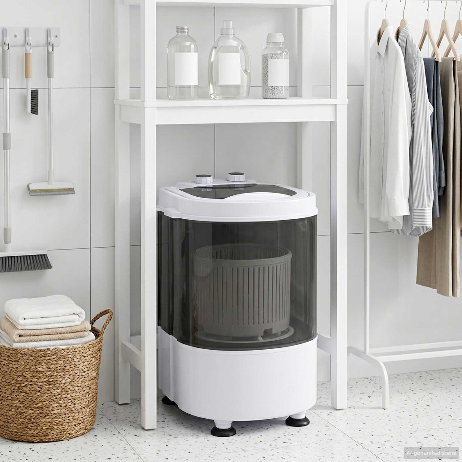 Mini Wasmachine met Enkele Wasbak 2,6 kg Zwart en Wit