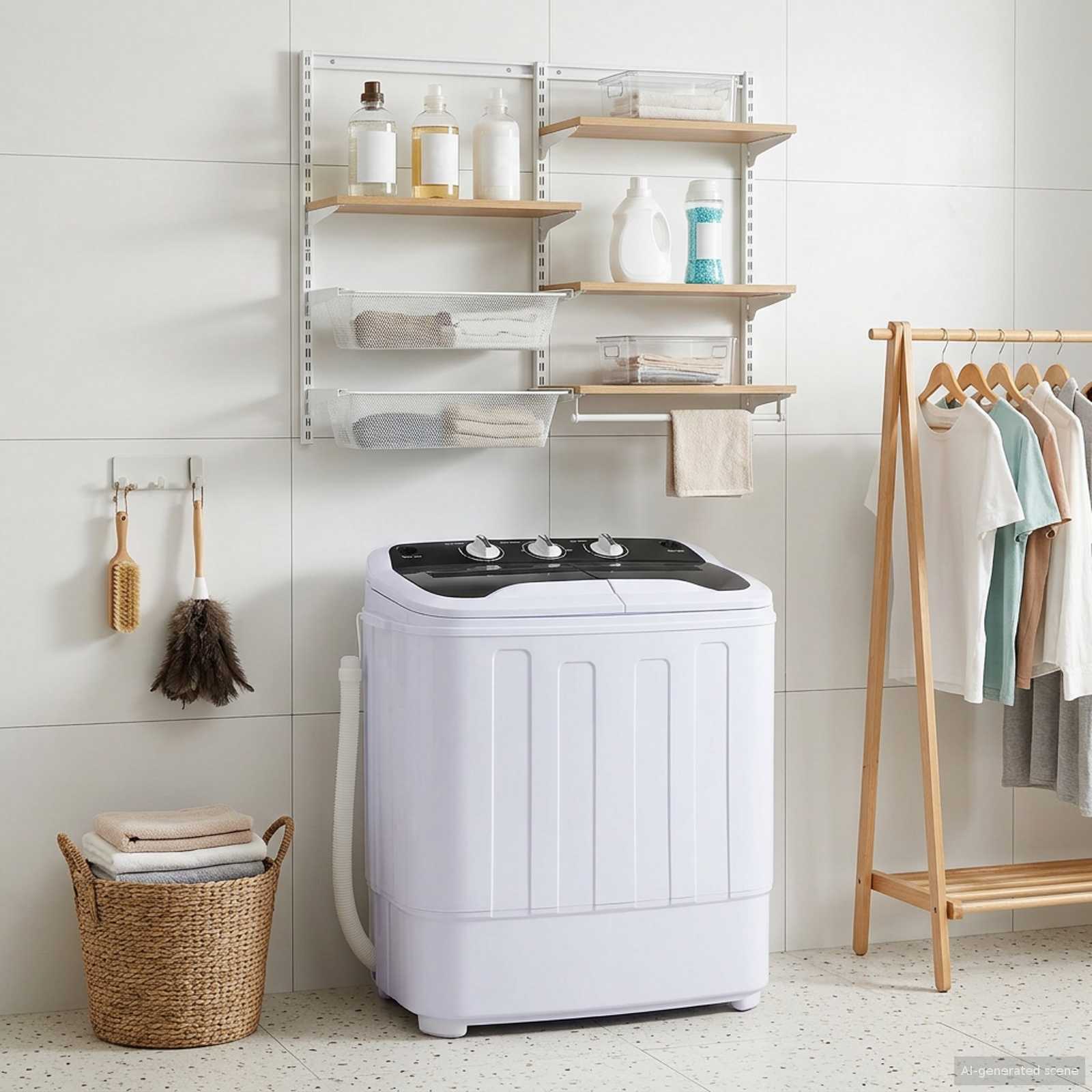 Mini Wasmachine met Twin Tub 3,6 kg Zwart en Wit