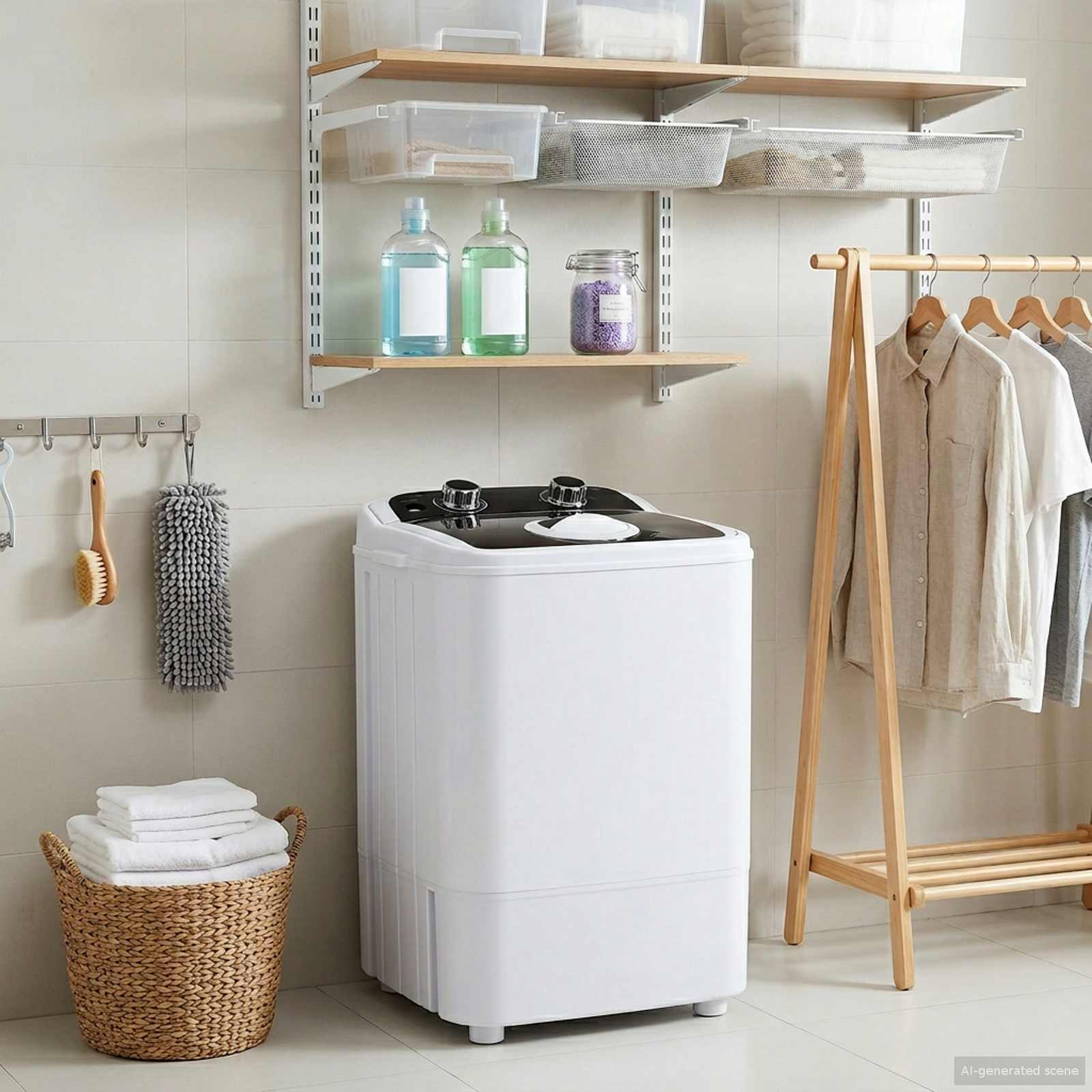 Mini Wasmachine met Enkele Wasbak 4,6 kg Zwart en Wit