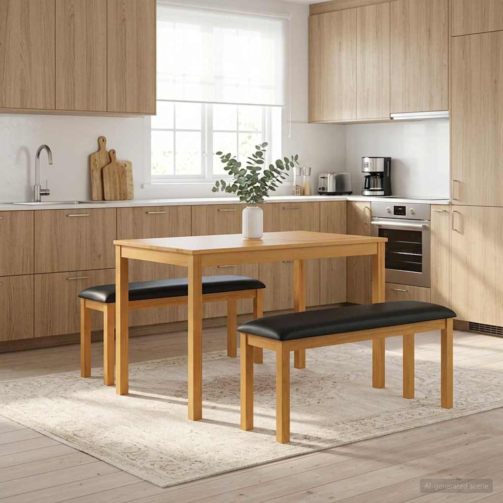 Eetbank 95 x 32 x 45 cm Massief Eikenhout Zwart