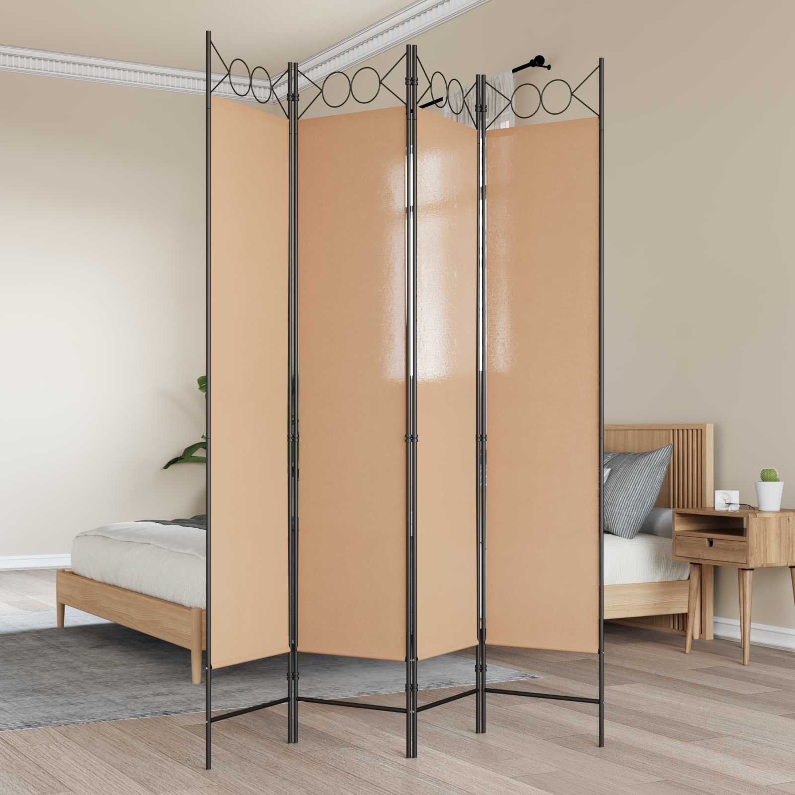 4-panelen roomdivider Beige 160 x 200 cm Stof