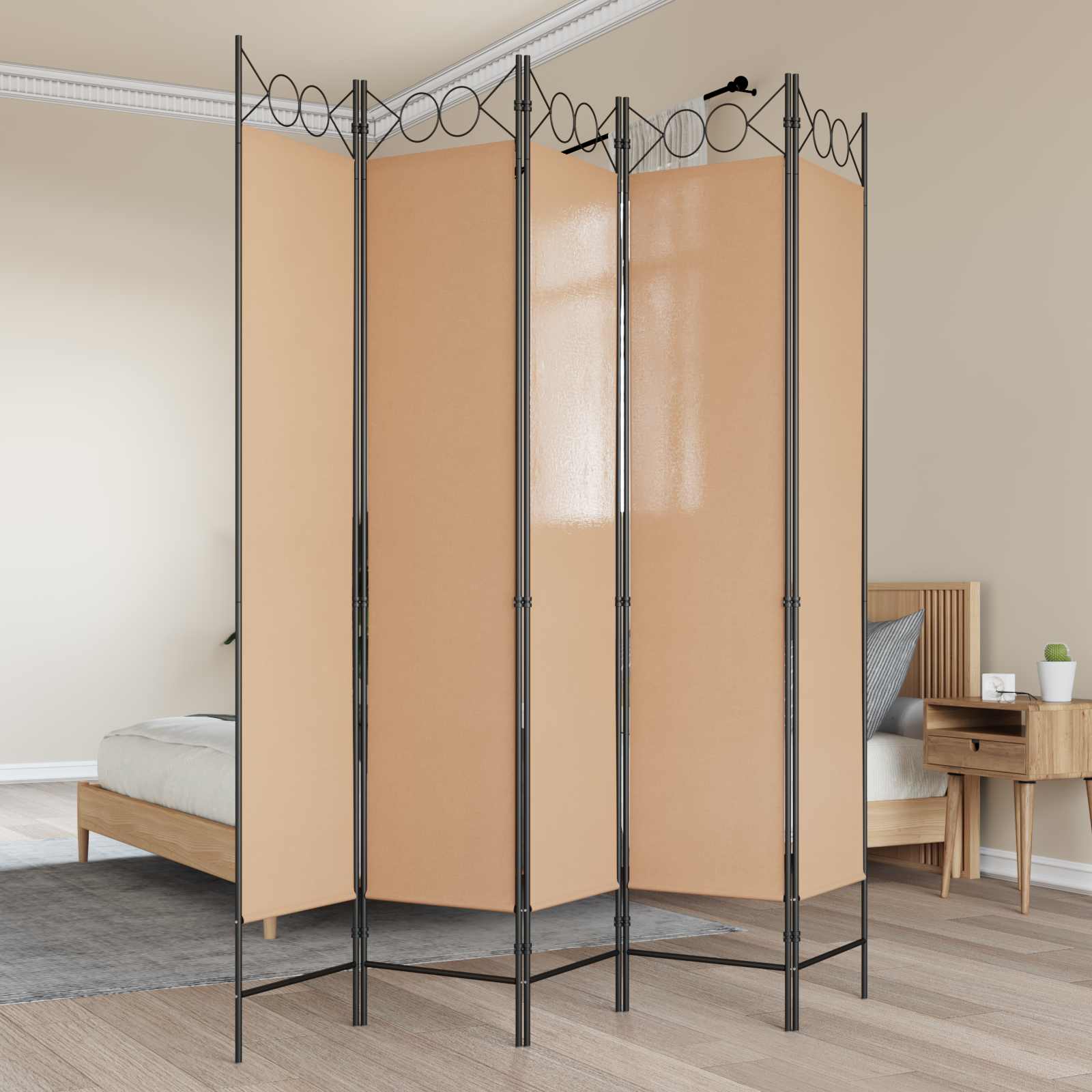 5-Panel Room Divider Beige 200 x 200 cm Stof