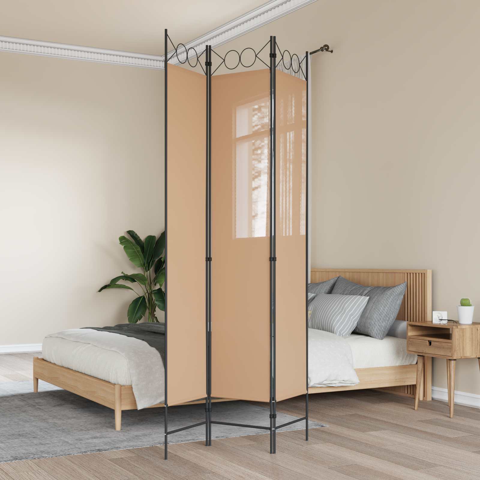 3-Panel Room Divider Beige 120 x 220 cm Stof