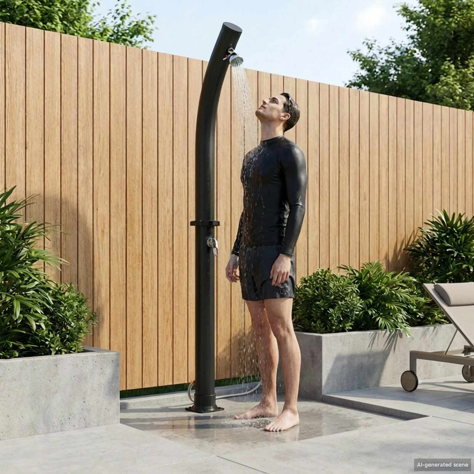 Zonne-douche met douchekop PVC, ABS, Zinklegering Zwart