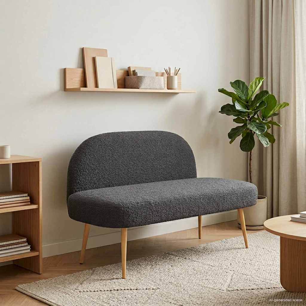 Beklede bank met rugleuning Donkergrijs 110 x 60 x 76 cm Bouclé – afbeelding 1