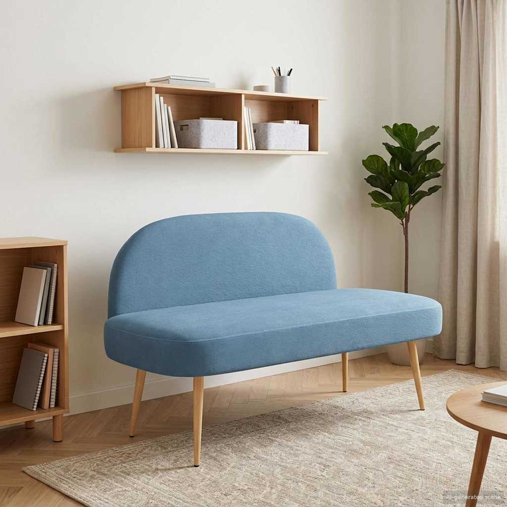 Beklede bank met rugleuning Blauw 110 x 60 x 76 cm Katoen Stof – afbeelding 1