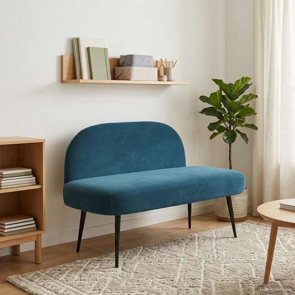 Beklede bank met rugleuning Blauw 110 x 60 x 76 cm Fluweel – afbeelding 1