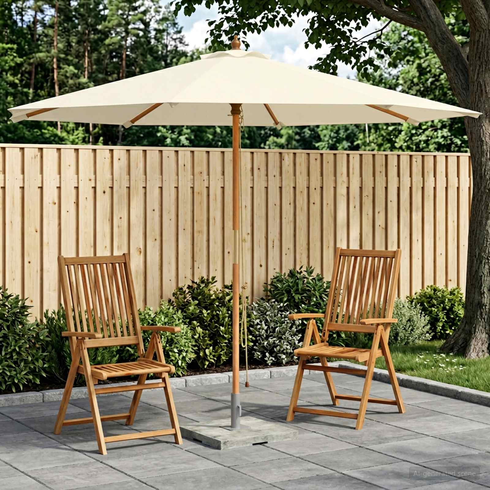 Parasol Ø 300 x 248 cm massief eucalyptushout Crèmewit