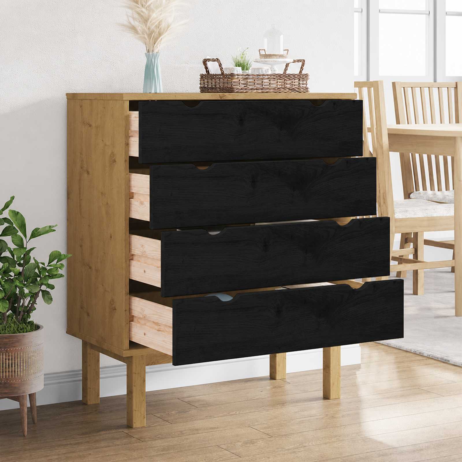 Ladekast OTTA Zwart 76,5 x 39,5 x 90 cm Massief grenenhout – afbeelding 3