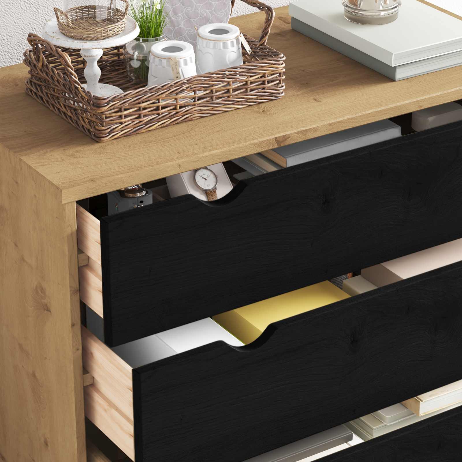 Ladekast OTTA Zwart 76,5 x 39,5 x 90 cm Massief grenenhout – afbeelding 4