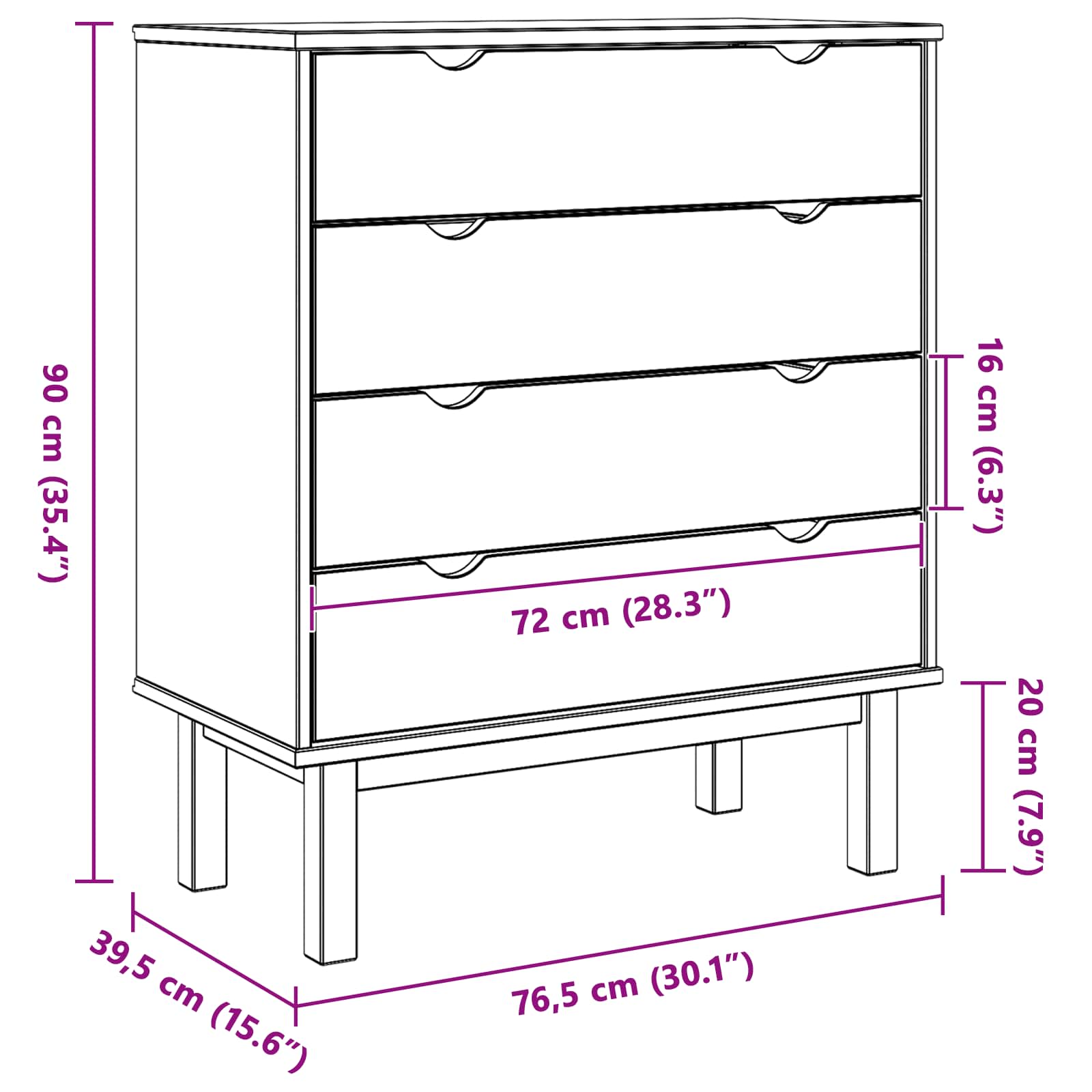 Ladekast OTTA Zwart 76,5 x 39,5 x 90 cm Massief grenenhout – afbeelding 9