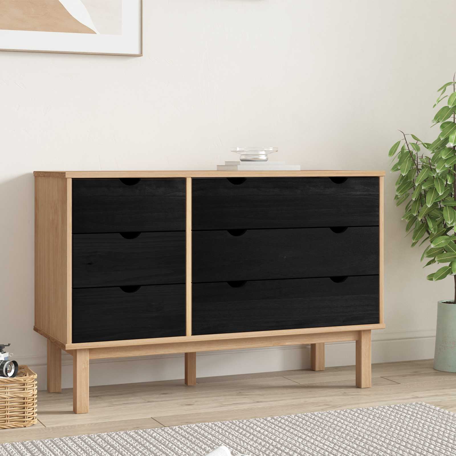 Ladenkast OTTA Zwart 111 x 43 x 73,5 cm Massief grenenhout – afbeelding 3