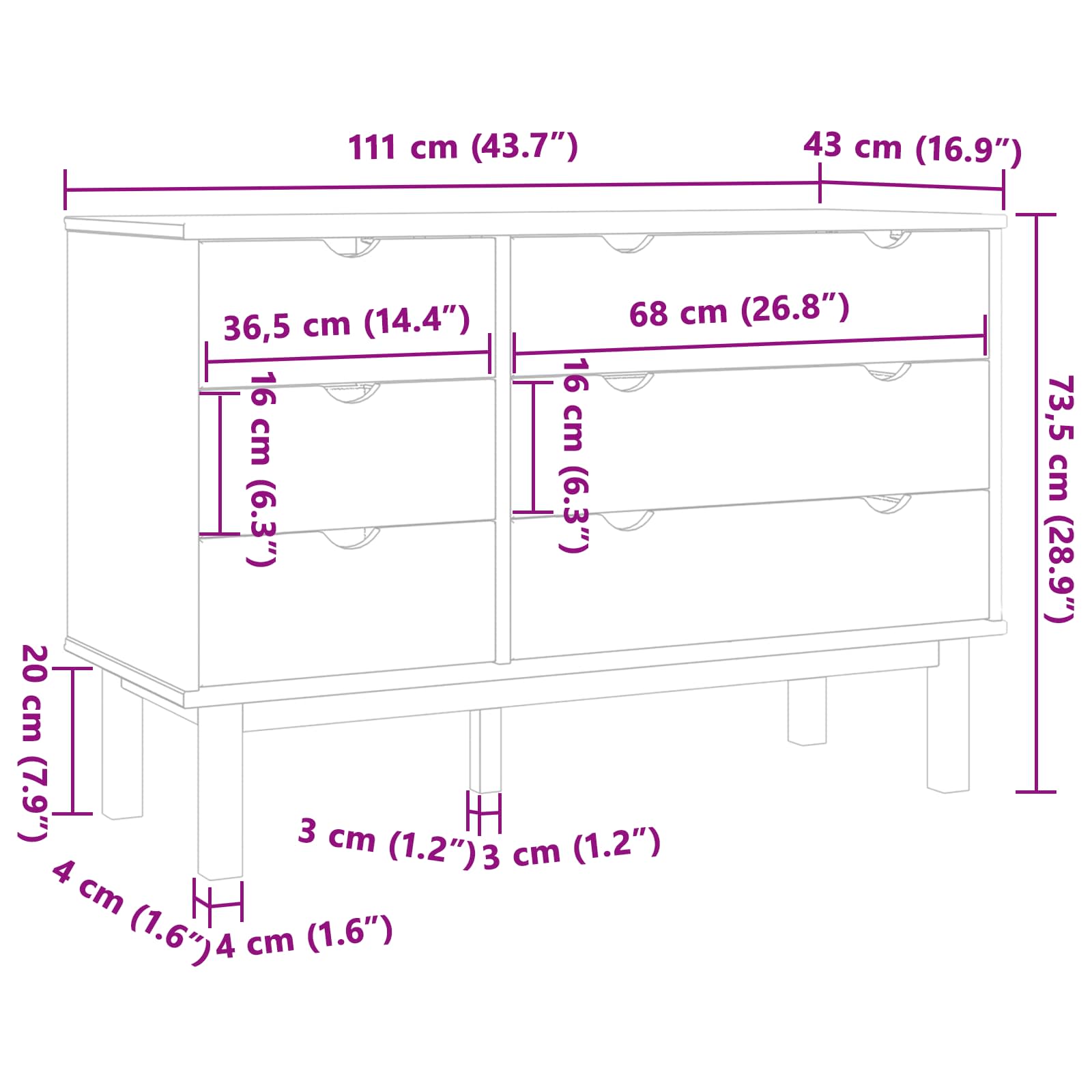 Ladenkast OTTA Zwart 111 x 43 x 73,5 cm Massief grenenhout – afbeelding 9