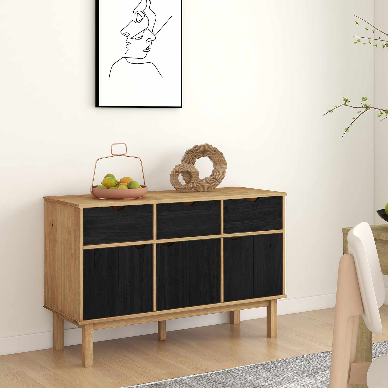 Dressoir OTTA Bruin en zwart 114 x 43 x 73,5 cm – afbeelding 1