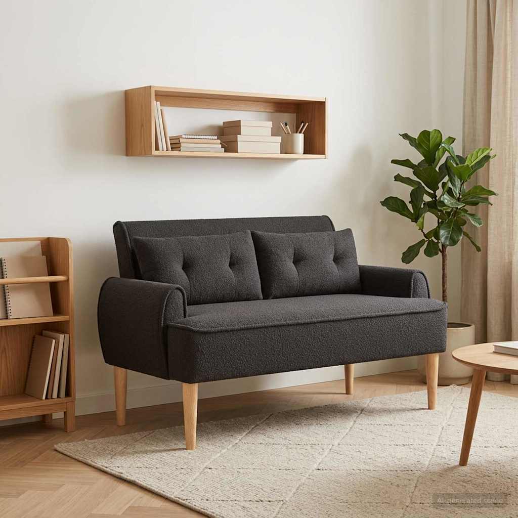 Loungebank met knopencomfort Zwart 117 x 67 x 77 cm Bouclé – afbeelding 1