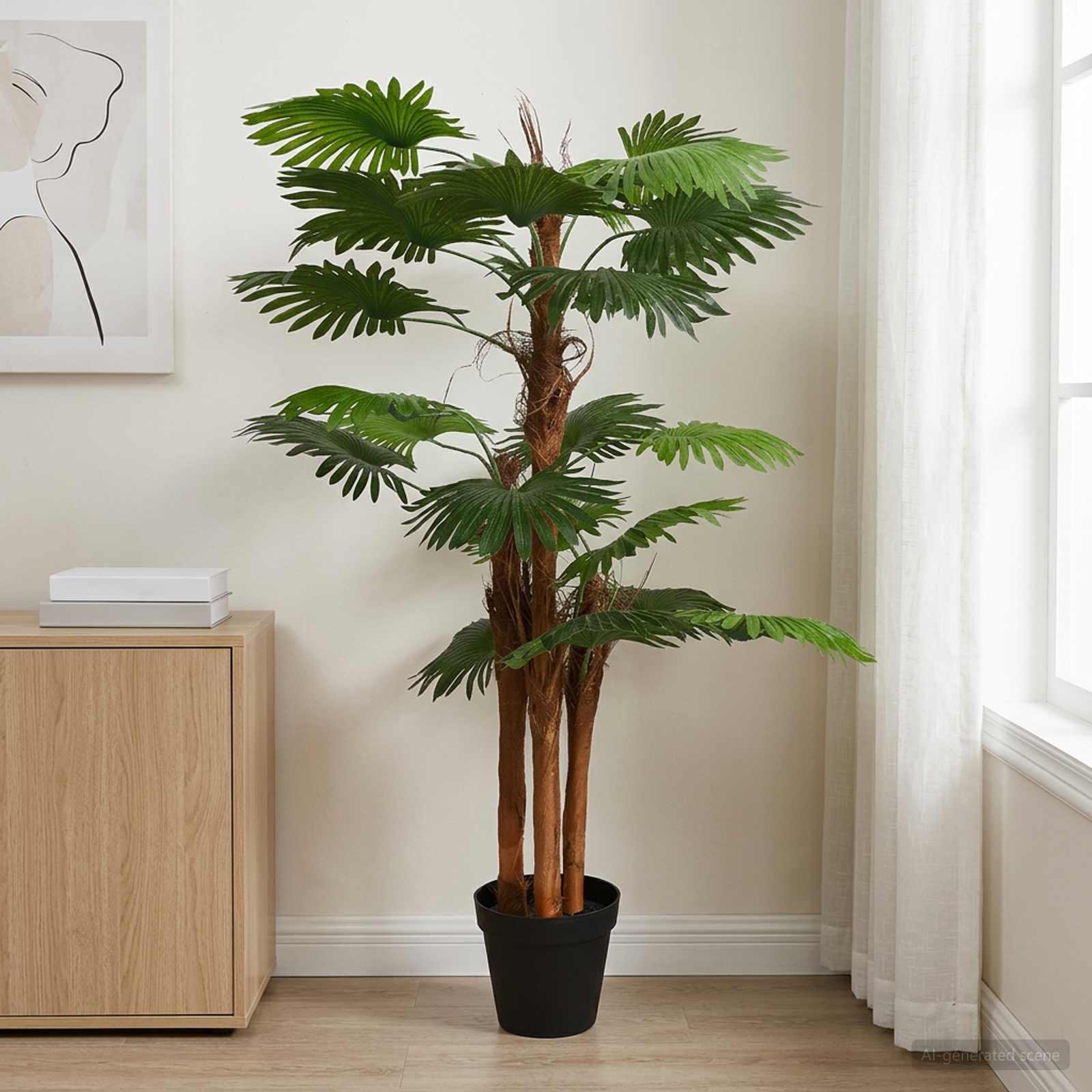 Kunstmatige Fan Palmboom Groen 60 x 25 x 170 cm Stof en Bamboe – afbeelding 1