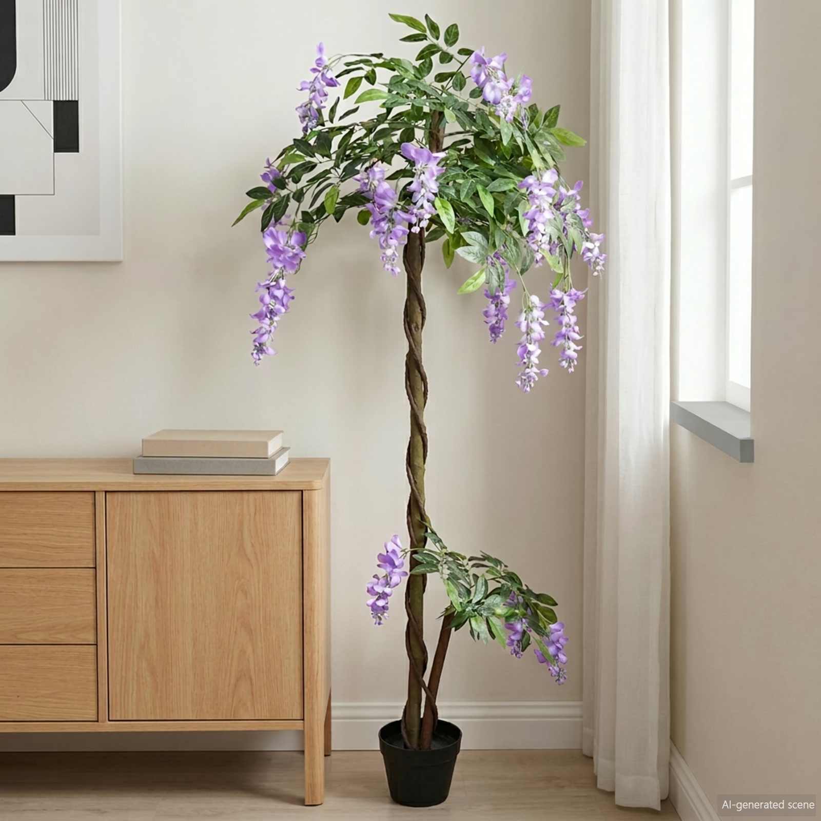 Artificial Bean Flower Tree Paars 80 x 18 x 160 cm Stof en Hout – afbeelding 1