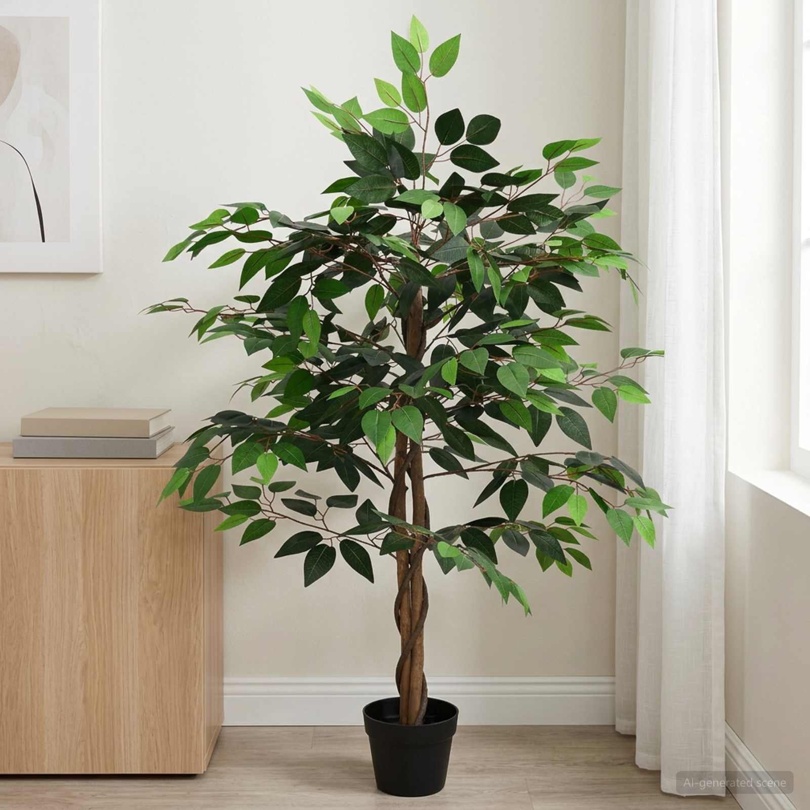 Kunst Ficus Plant Groen 90 x 16 x 110 cm Stof en Hout