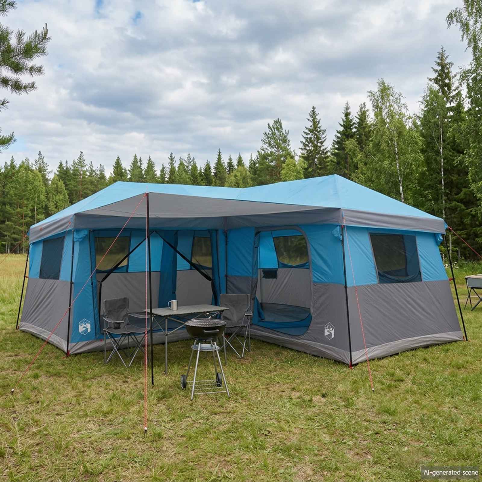 Familietent met regenhuif, waterafstotend 14-persoons Blauw
