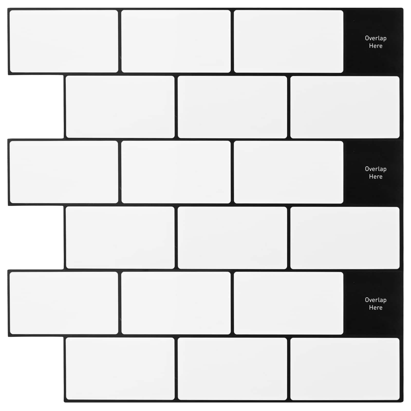 Subway Tegel 10 pcs Wit Zwart 30 x 30 cm Polyurethaan en PET