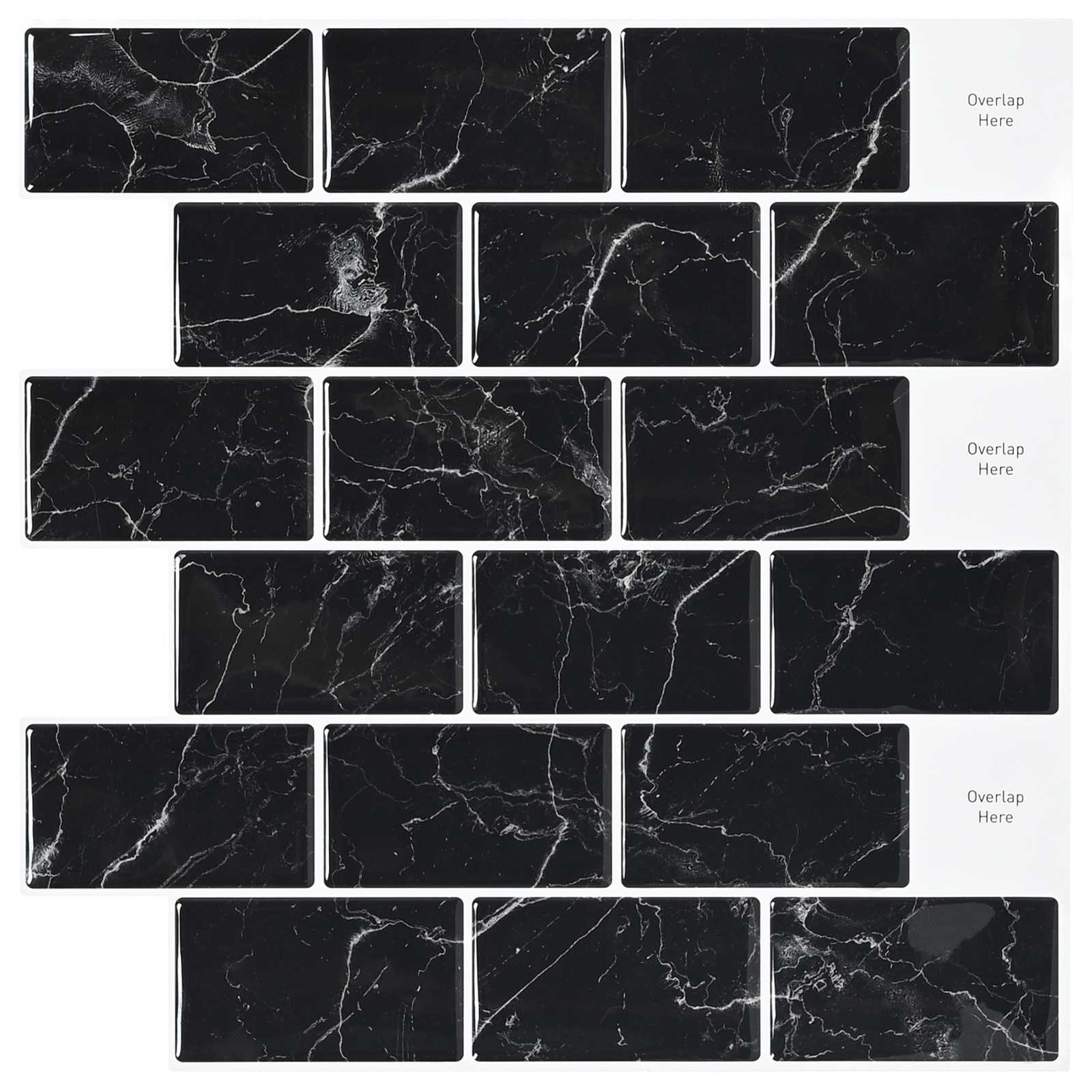 Subway Tegel 50 pcs Zwart Marmer 30 x 30 cm Polyurethaan en PET