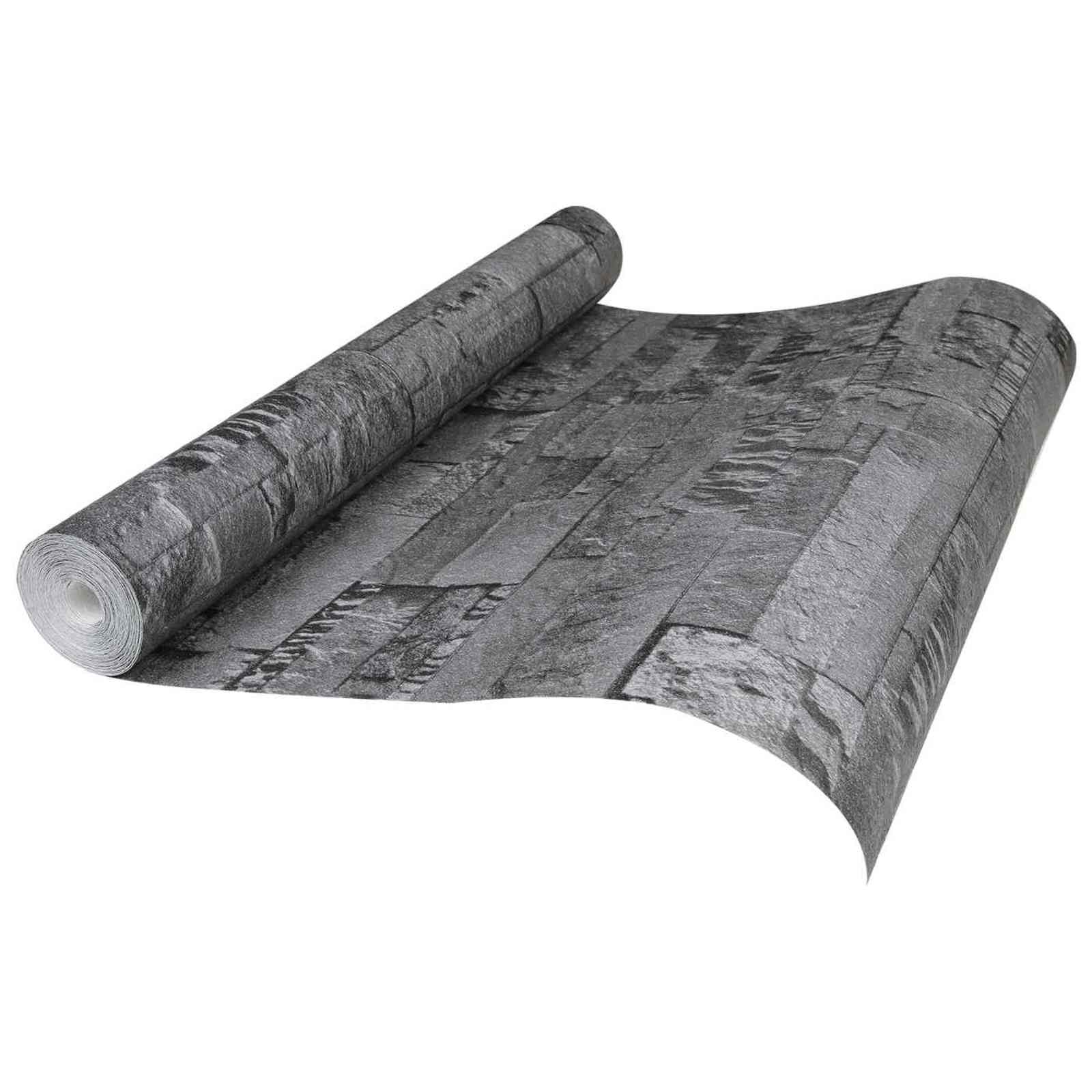 3D Steen Behang Zwart 10 x 0,53 m Non-Woven Stof