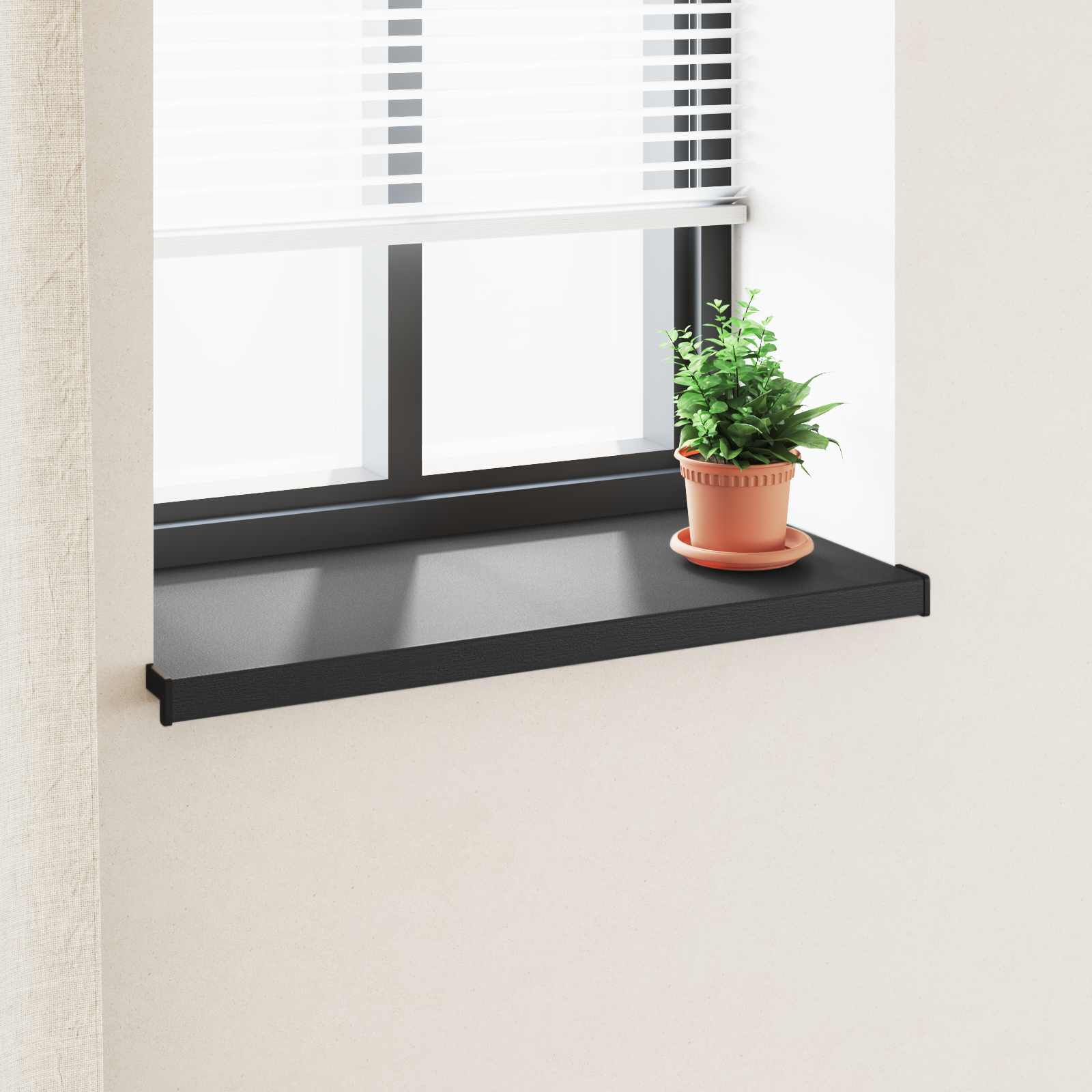 Raamsokkel Zwart met houten nerf 80 x 40 x 4,5 cm PVC