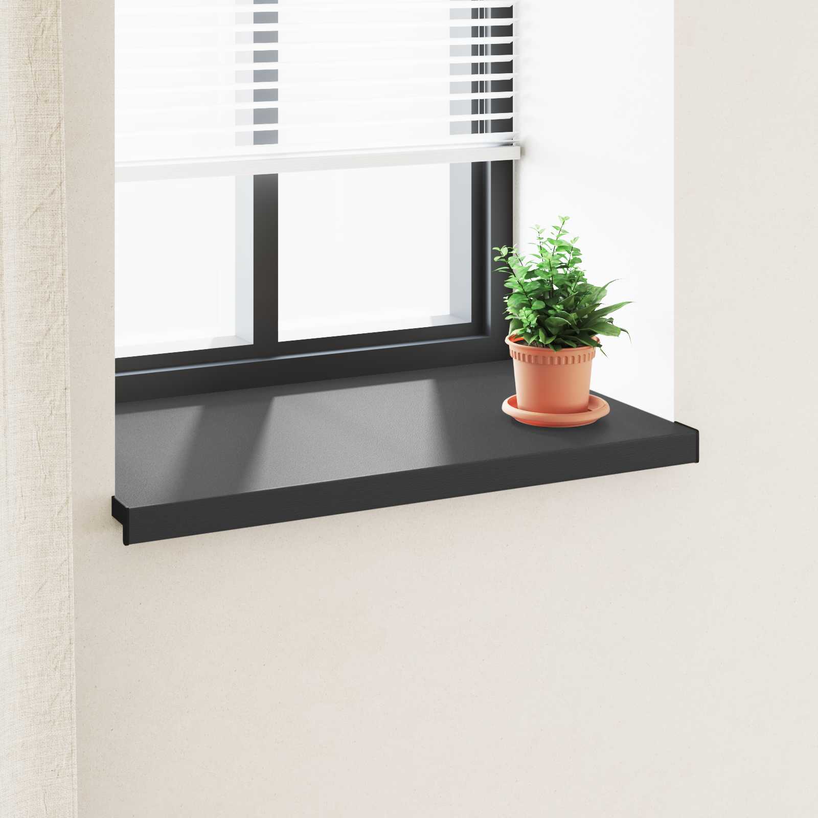 Raamsokkel Zwart met houten nerf 80 x 50 x 4,5 cm PVC