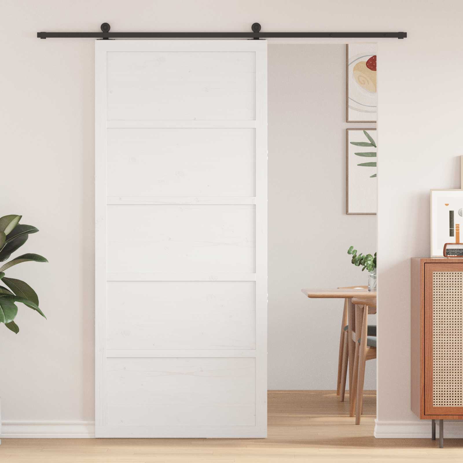 Schuifdeur Wit 100 x 2,5 x 208 cm Massief grenenhout
