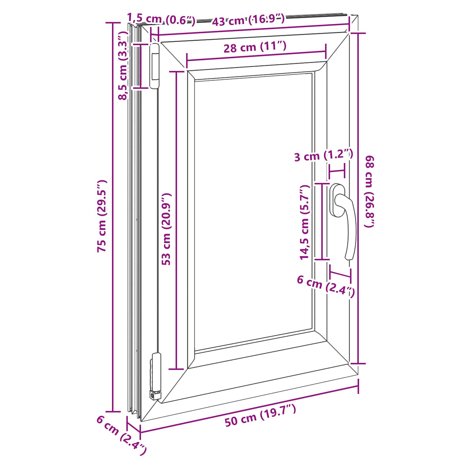 Kelderraam RISOR 50 x 75 cm PVC en glas Antracietkleurig – afbeelding 12