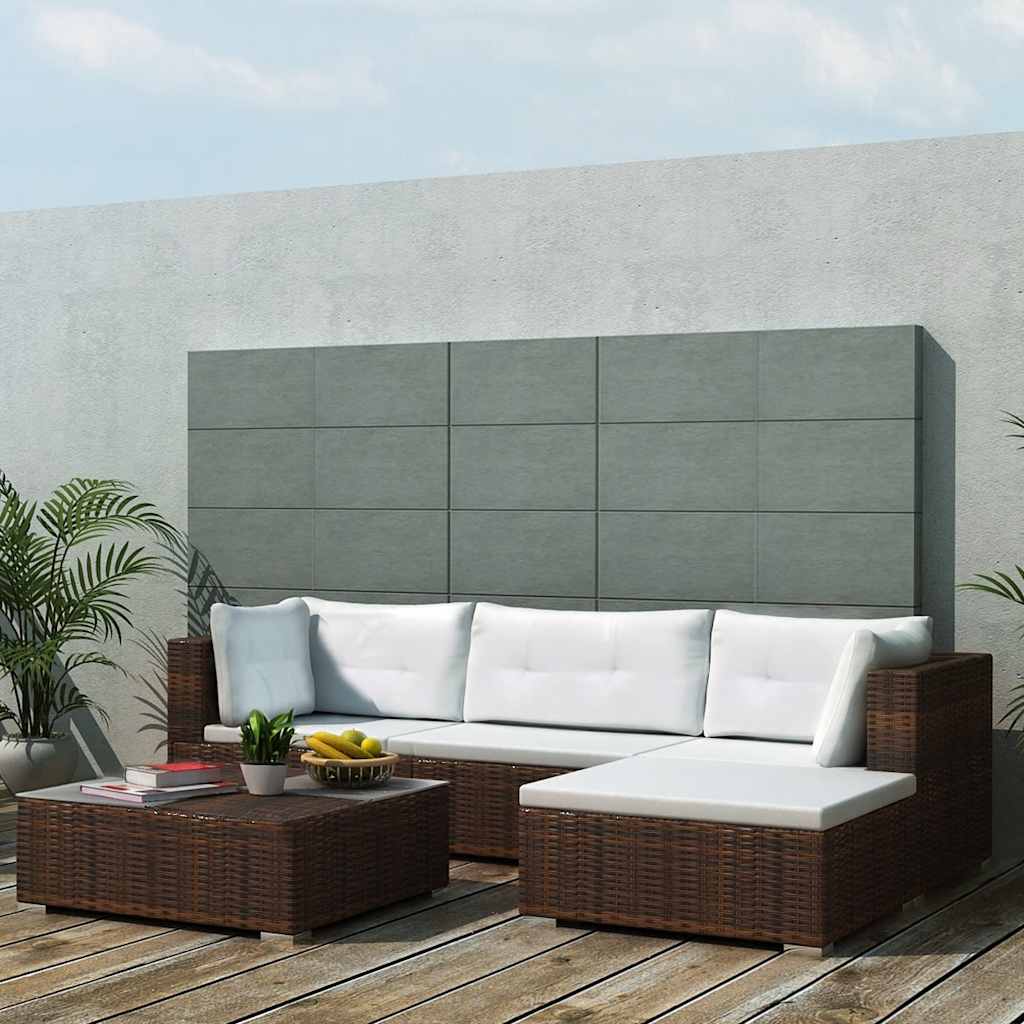 5-delige Loungeset met kussens poly rattan bruin – afbeelding 1