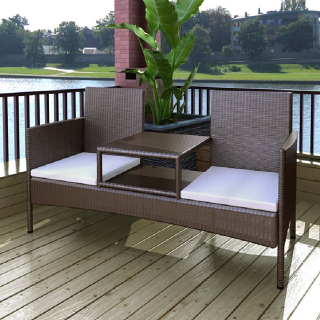 Tuinbank 2-zits met tafeltje poly rattan bruin – afbeelding 1