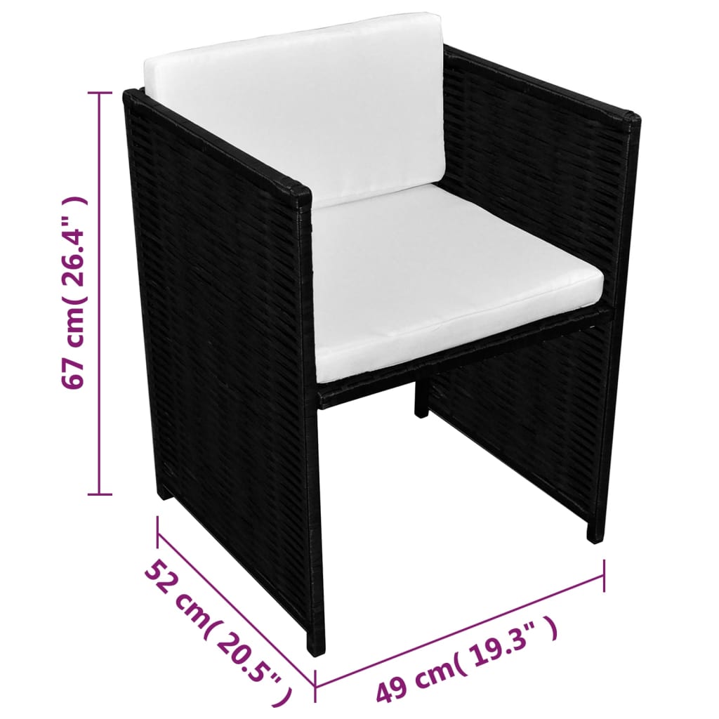 3-delige Bistroset met kussens poly rattan zwart – afbeelding 10