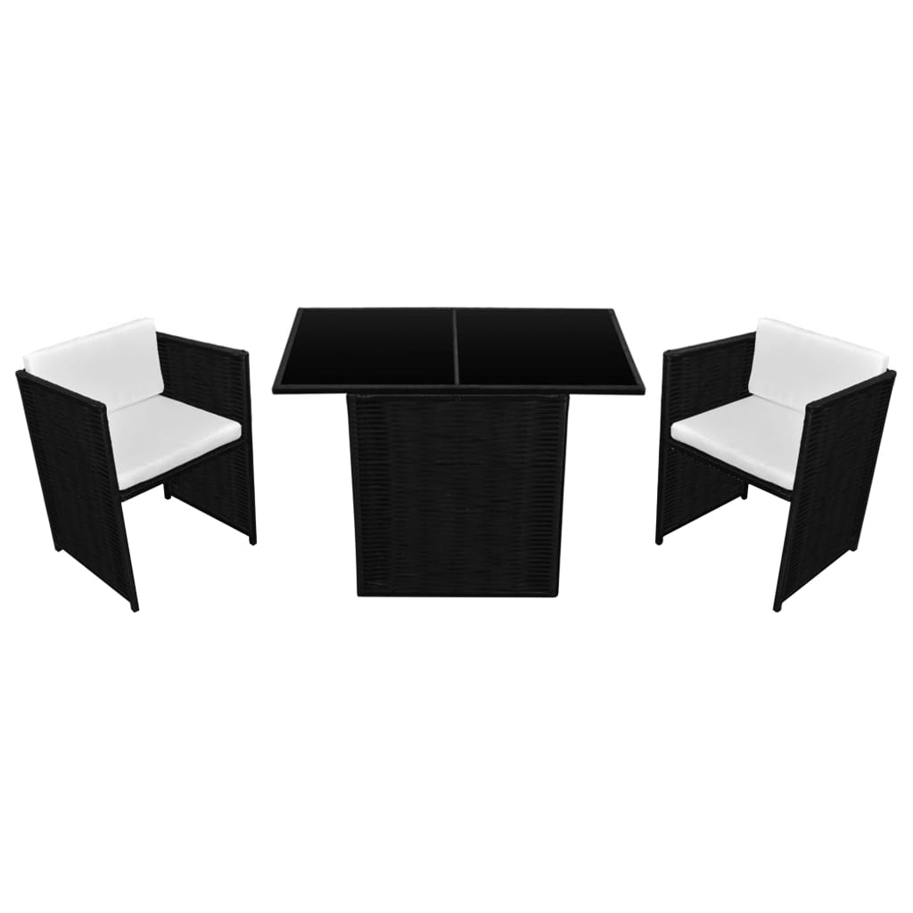 3-delige Bistroset met kussens poly rattan zwart – afbeelding 2