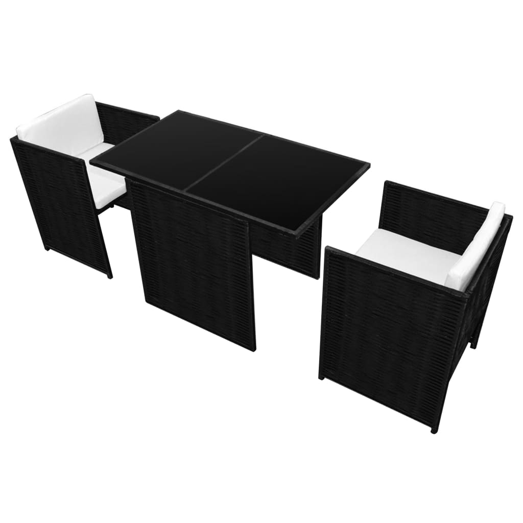 3-delige Bistroset met kussens poly rattan zwart – afbeelding 3