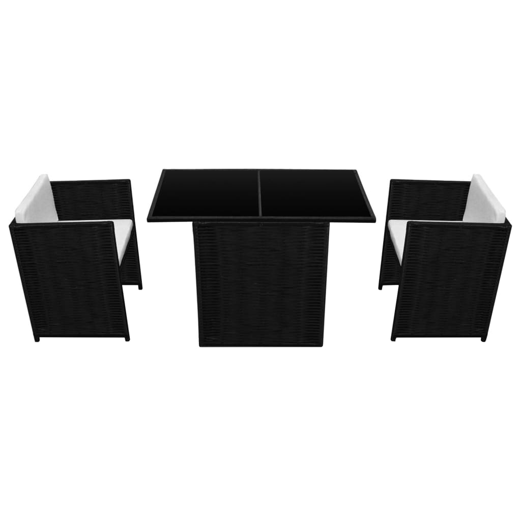 3-delige Bistroset met kussens poly rattan zwart – afbeelding 4