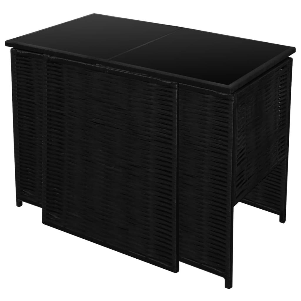 3-delige Bistroset met kussens poly rattan zwart – afbeelding 7