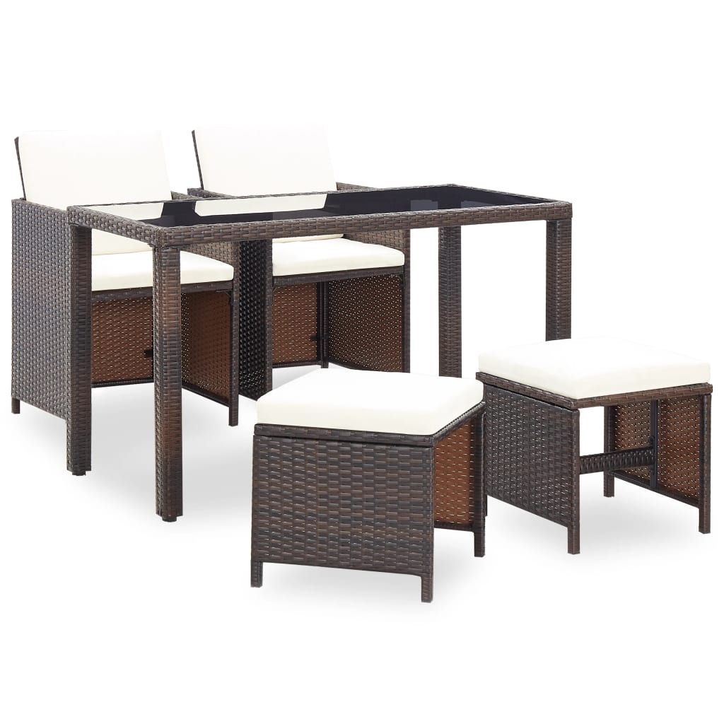 5-delige Tuinset met kussens poly rattan bruin – afbeelding 1