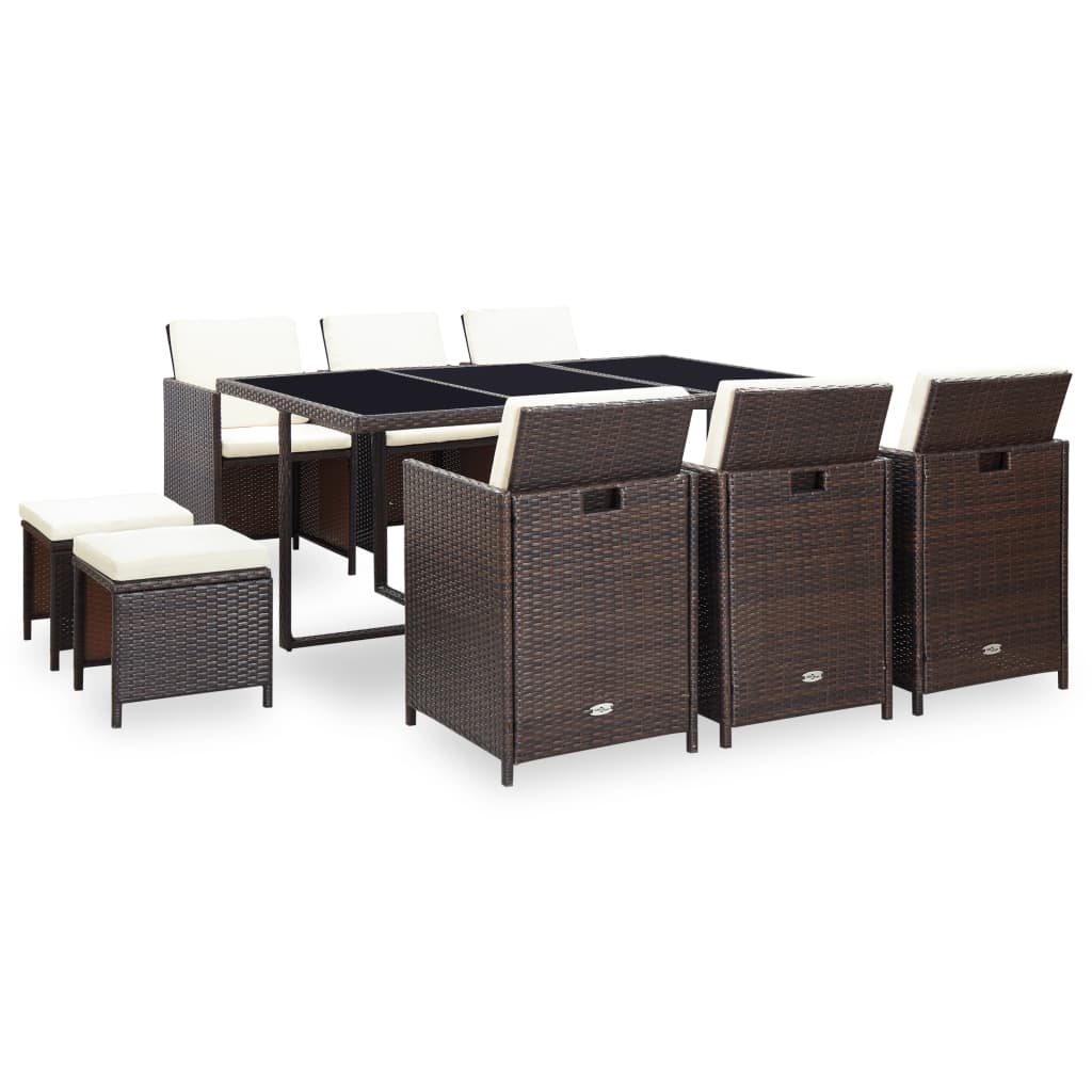 11-delige Tuinset met kussens poly rattan bruin – afbeelding 1