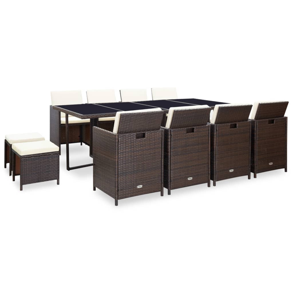 13-delige Tuinset met kussens poly rattan bruin